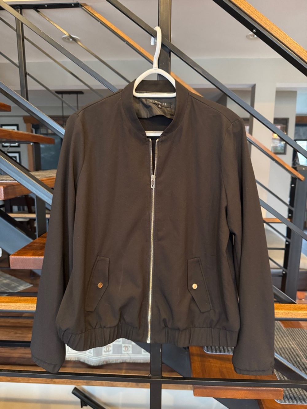 Dynamite Black Zip-Front Bomber Jacket